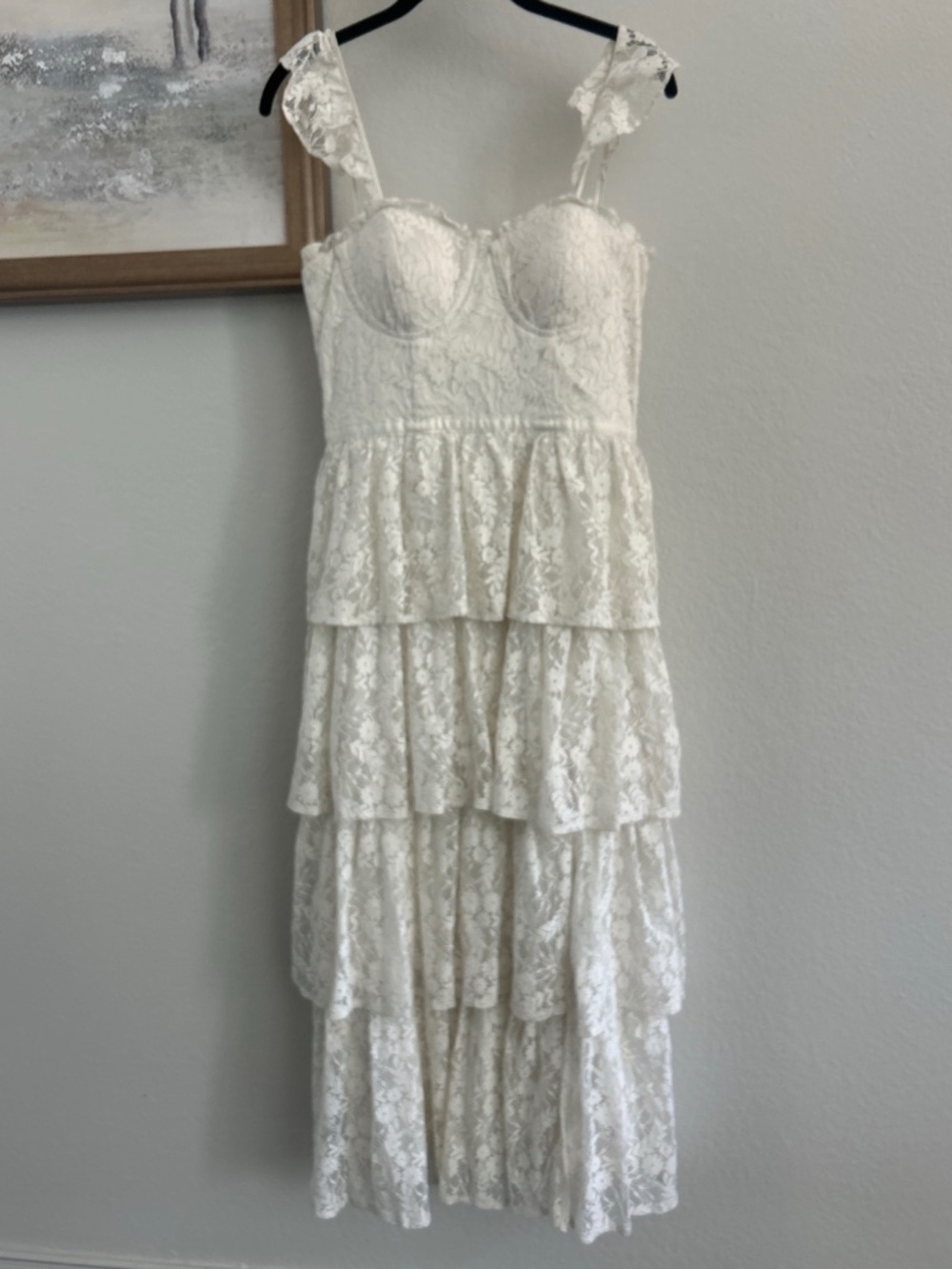 Altar’d State Ivory Floral Lace Tiered Maxi Dress M Bridal
